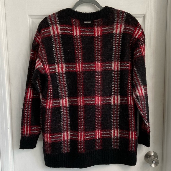 Michael Michael Kors Black & Red Plaid Sweater Size Small Acrylic Wool & Mohair - Picture 3 of 5